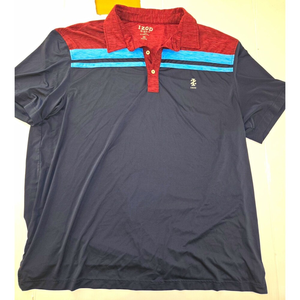 IZOD Golf Stretch Men's 2XL Navy/Red/Blue Colorblock Polo Shirt
